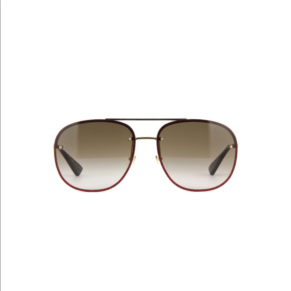 Gucci Authentic Gold Red Glitter Aviator Shades